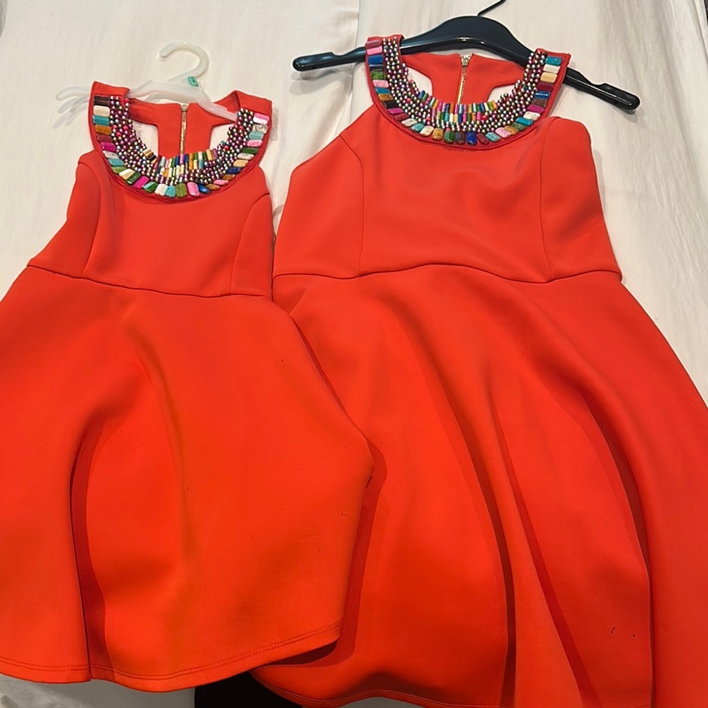 Vibrant Orange Dresses with Beaded Neckline